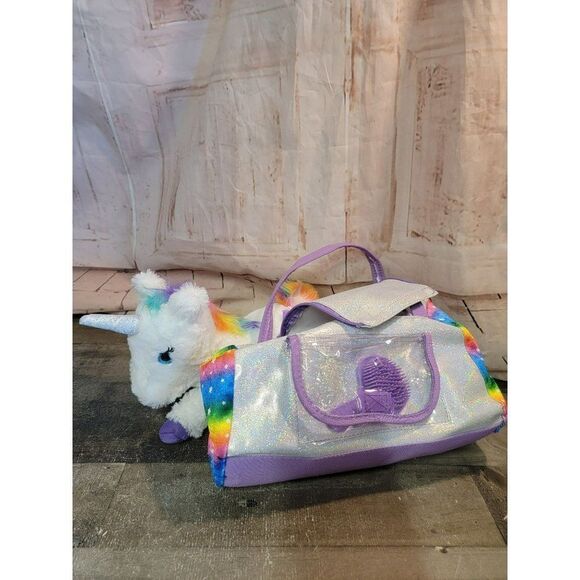 Unicorn plush bag brush toy figure stuffed animal set - Picture 1 of 8